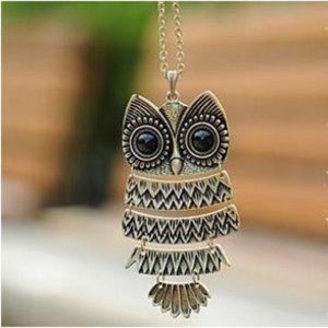 New Too Cute Long Big Owl Silver Necklace